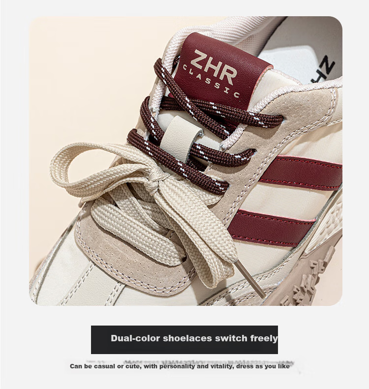 ZHR Casual Shoes for Women, Retro Sports Women's Shoes, Thick-Soled Heightening Versatile Dexun Shoes for Women, QS27, Beige-Red, Size 40 11