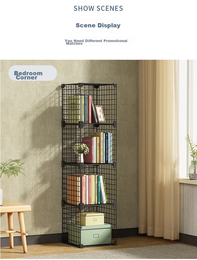 Anerya Simple Floor-Standing Iron Bookshelf, Living Room Storage Rack, Bedside Organizer And Display Shelf, Free Combination Design, Large Capacity Narrow Bookcase 6