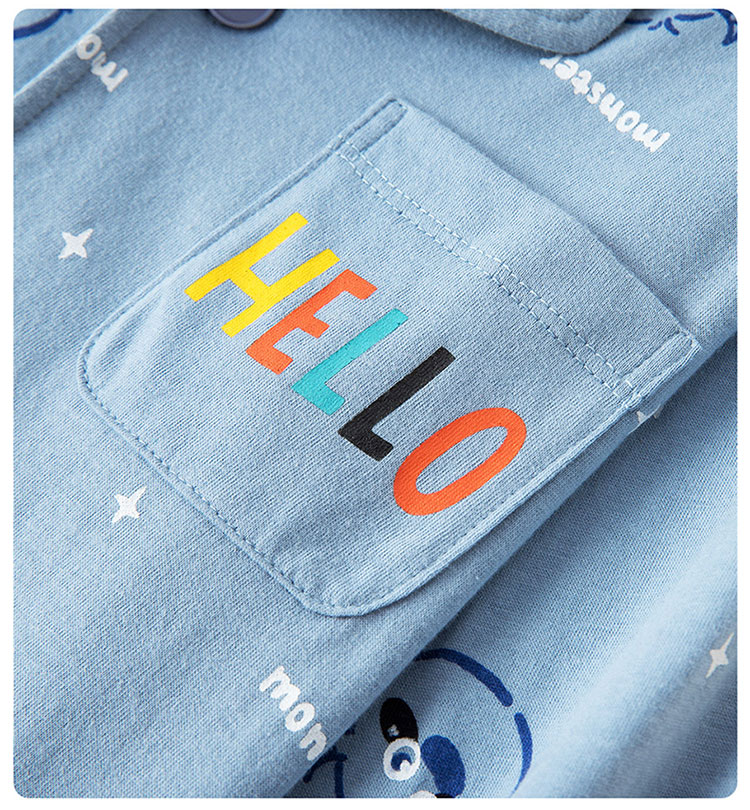 Dingguagua Children's Pajama Set, Spring And Summer Pure Cotton, for Older Boys, Home Wear with Open Front, Light Blue, Size 120 10