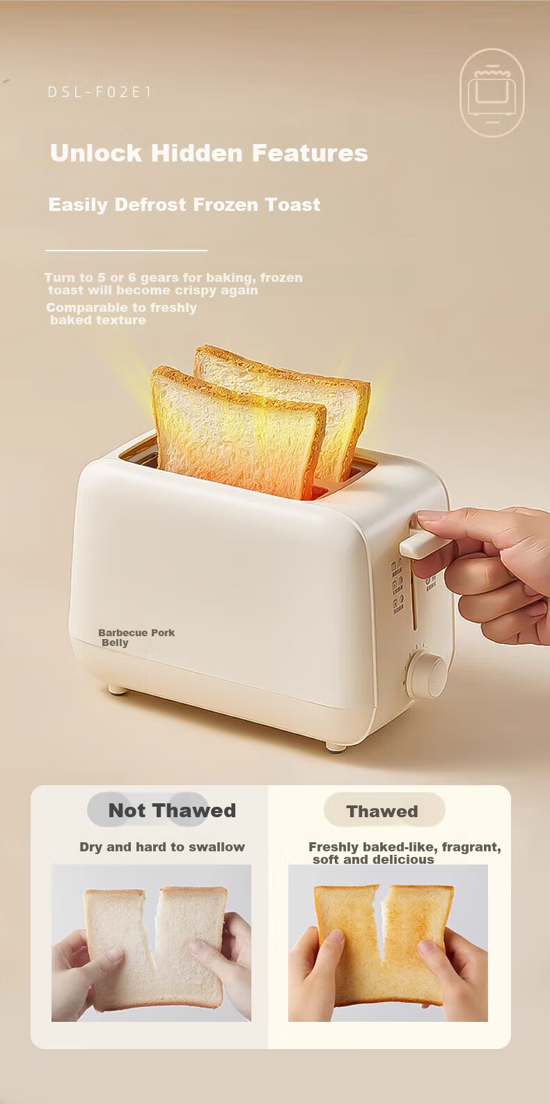 Bear Bread Toaster, Multi-Function Grill, Household Bread Maker, Sandwich Toaster, Small Automatic Toast Machine DSL-F02E1 9