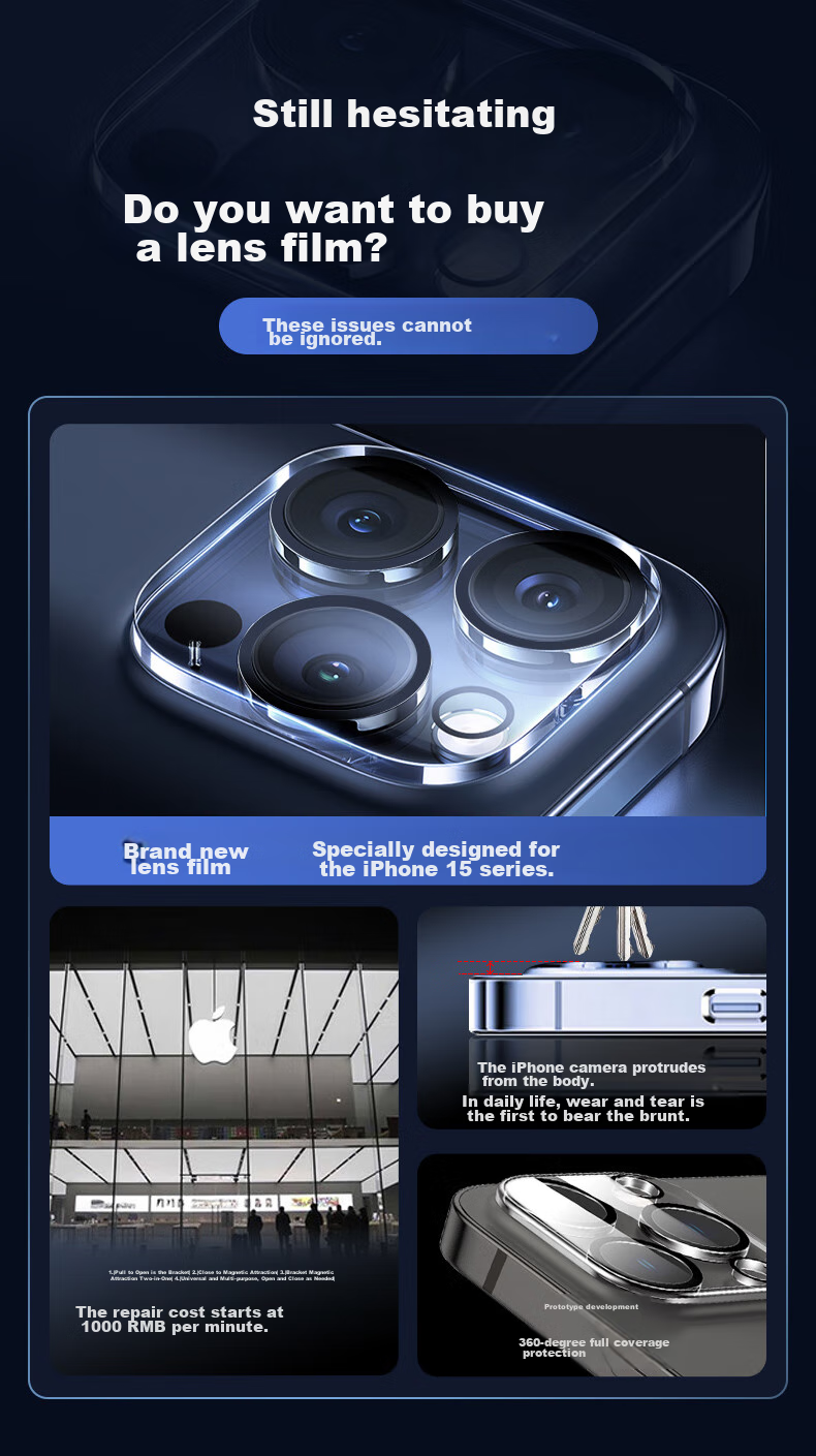 KOOLIFE Lens Protector for IPhone 15 Pro And IPhone 15 Pro Max, Camera Lens Cover, Rear Camera Protection Film for Smartphones, High-Definition Tempered Glass Anti-Drop Film 1