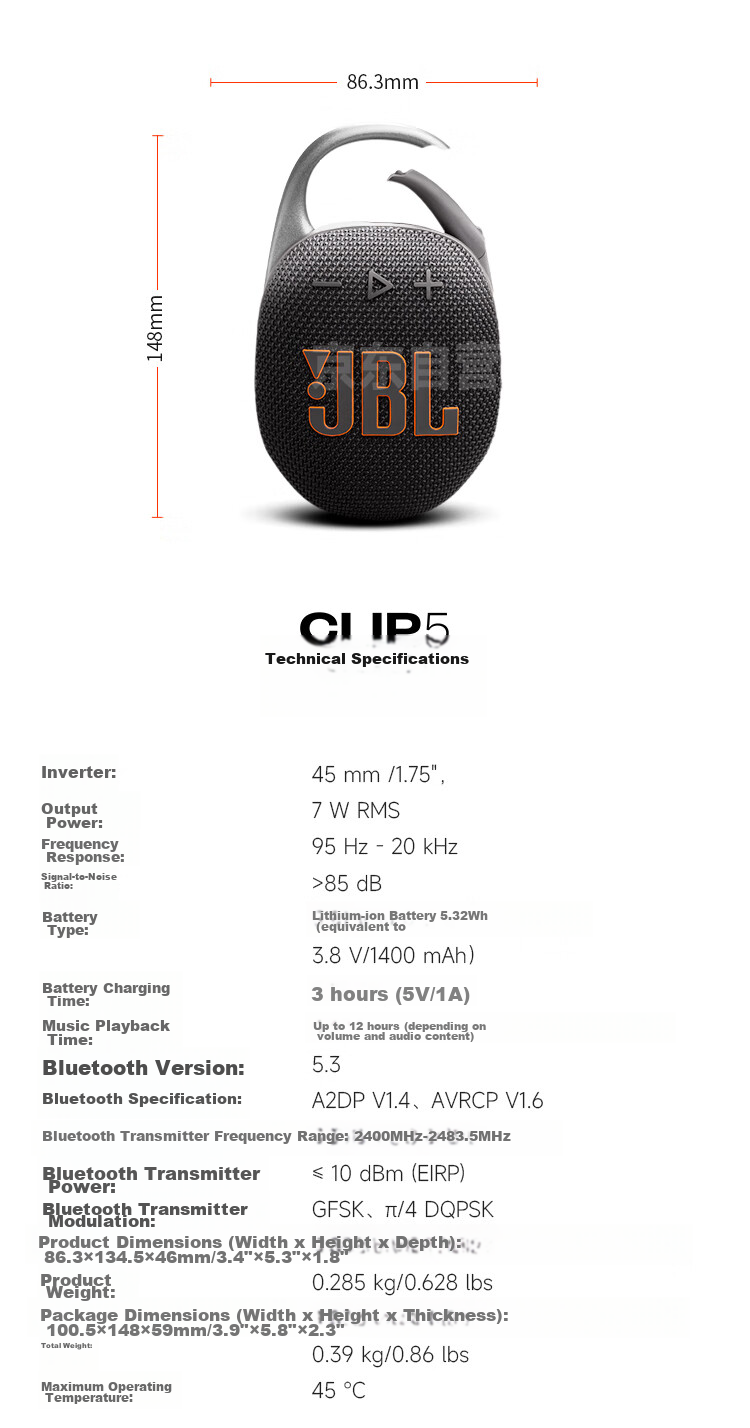 JBL CLIP5 Music Box Fifth Generation, Bluetooth Speaker, Outdoor Portable Speaker, Waterproof Speaker, Clip-On Speaker, Recommended for Shopping, Travel Gift Companion, Moonlight White 15