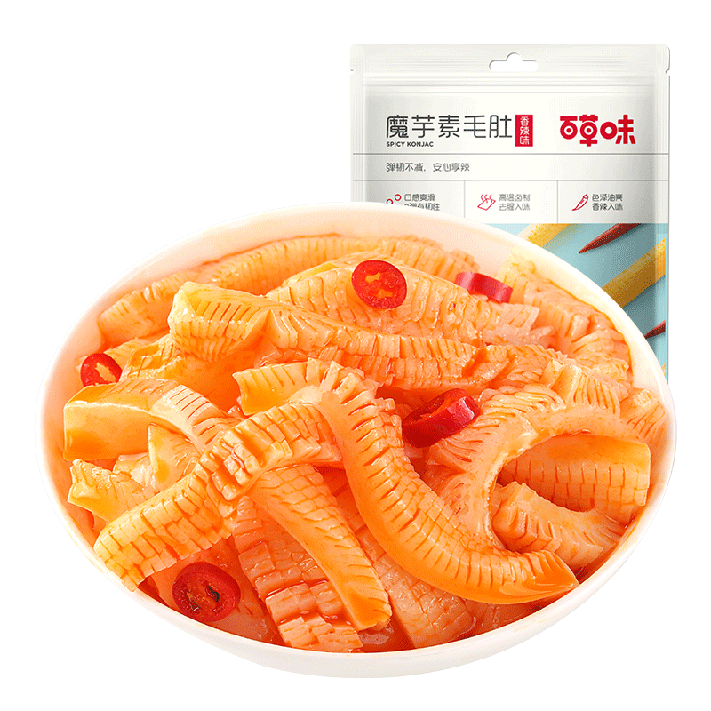 百草味魔芋素毛肚香辣味180g/袋 辣条零食素食蔬菜干 