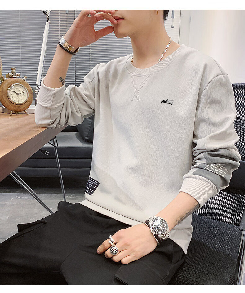 Mianzhi Men's Sweatshirt, Spring And Autumn Outdoor Sports Versatile Long-Sleeve Thin Undershirt, White, XL 14