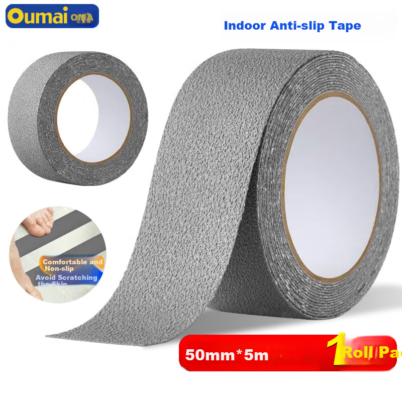 Oumai PEVA Indoor Non-Slip Tape, Waterproof Frosted Wear-Resistant Bathroom Floor Anti-Slip Sticker, Gray, 50mm*5m, 1 Roll