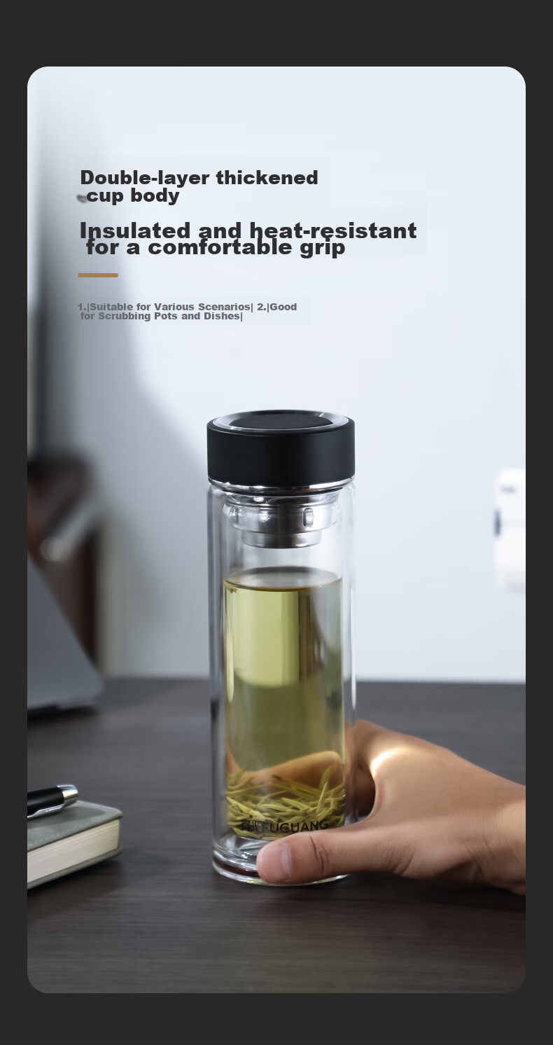 Fuguang Double-Layer Glass Cup, High Borosilicate Tea Infuser Mug, Portable Business Water Bottle for Car And Travel, Suitable for Men And Women, 400ml 5