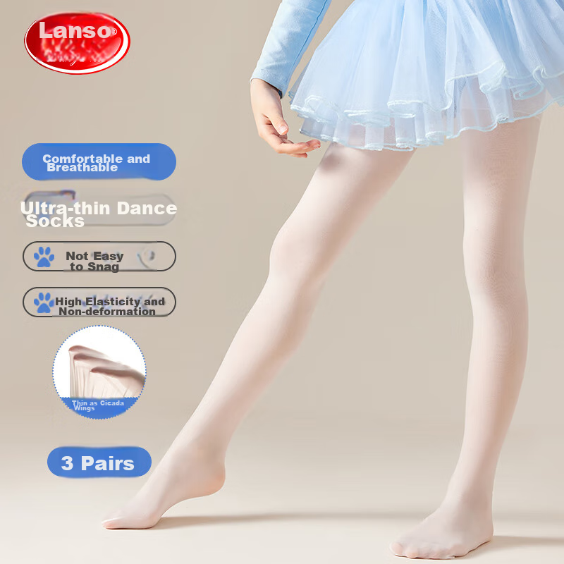 LangSha Children's Leggings, Girls' Tights, Summer Thin Dance Socks, Baby Student Ballet Socks, White Socks, 3-Pack