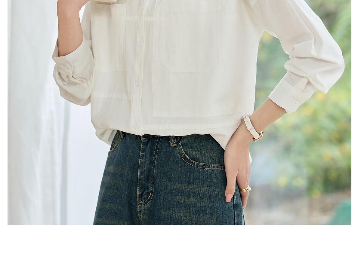 Halo Queen Long-Sleeve Shirt for Women, Loose-Fitting Casual Style, Mid-Length Student Top Outerwear, White Casual Blouse H52S052 27