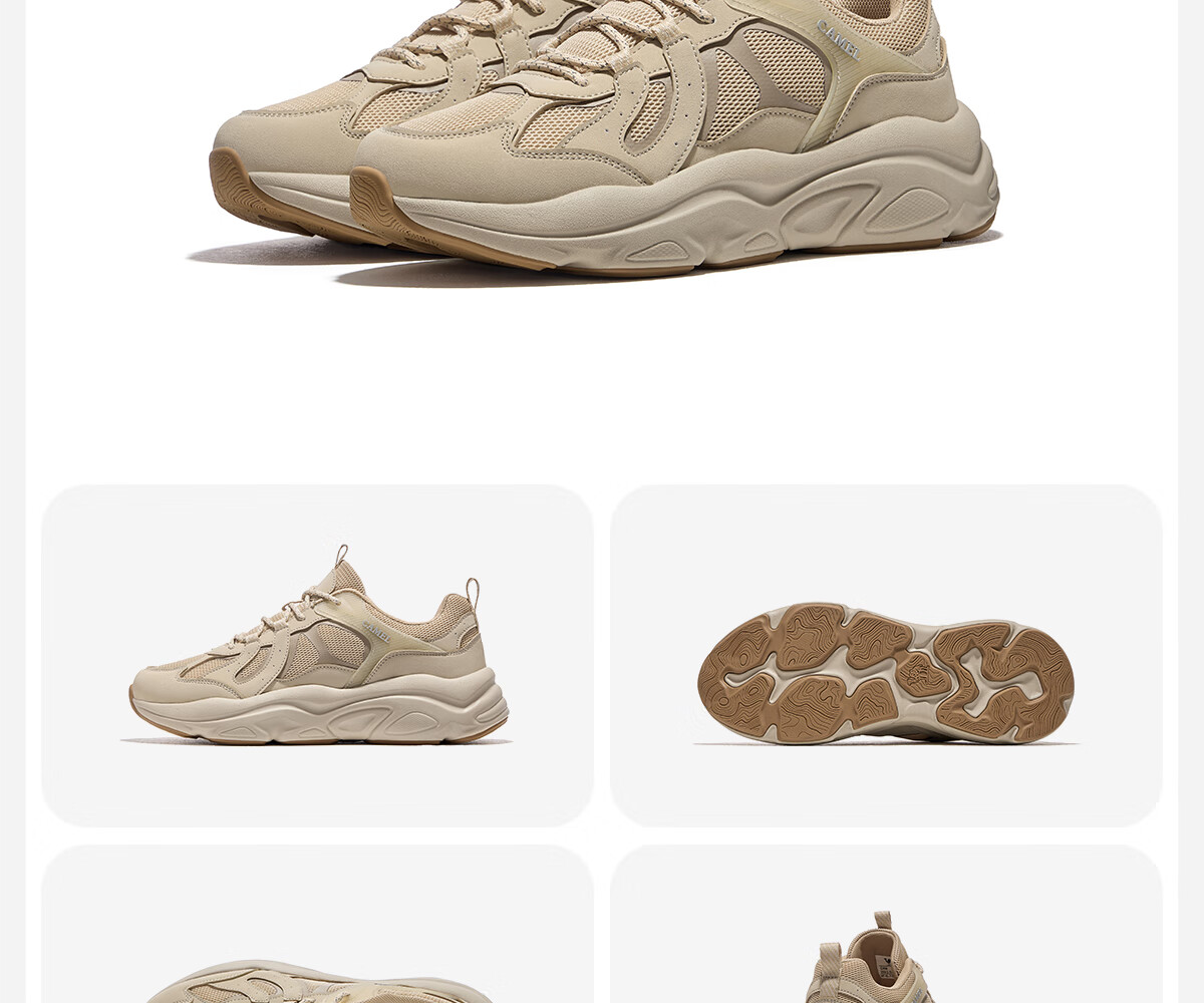CAMEL Outdoor Casual Shoes Spring Women's Retro Dad Shoes Breathable Comfortable Thick-soled Sports Shoes Men 3032 Light Gray 37 18