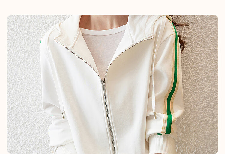Dme [Woven Casual Set] Spring And Autumn Hooded Long-Sleeve Top Mid-Rise Pants Two-Piece Set for Women, Off-White, XL 4
