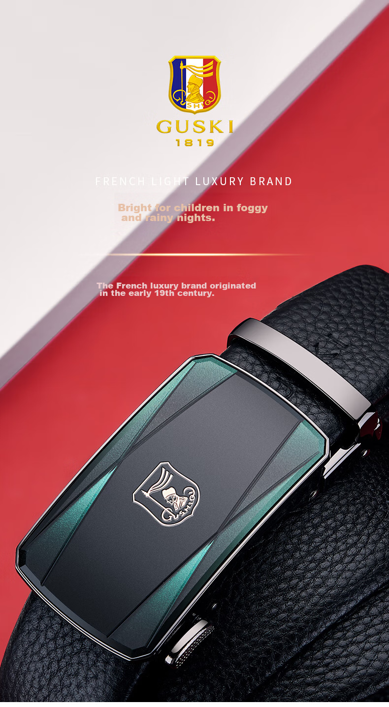 GUSKI Brand Men's Leather Belt with Automatic Buckle, Waist Belt Gift Box, Birthday Present for Boyfriend Or Husband 1
