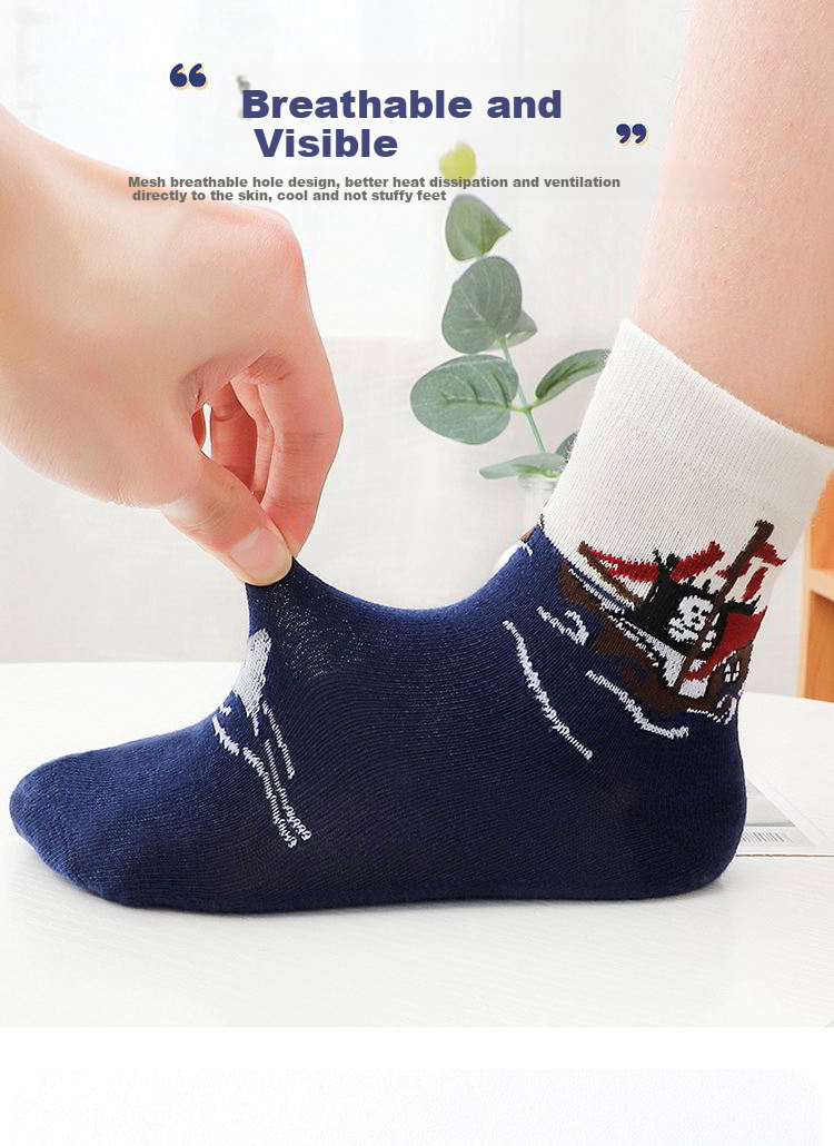 LangSha Children's Socks for Boys, Spring And Summer Cotton Socks, Comfortable Breathable Casual Sports Socks for Boys, Small to Big Kids Mid-Calf Socks 4
