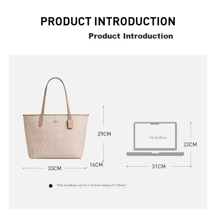 COACH [Brand Direct Supply] Women's Classic Logo CITY Large Tote Bag, Shoulder Commuter Laptop Bag CV976 6