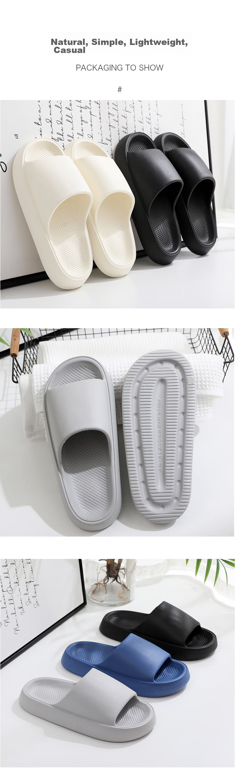 GUOLUOFEI Thick-Soled Slippers for Men, Summer Outdoor Wear, Squishy Feel, Indoor Couples Bathroom Shower Sandals, Gray, Size 44-45 12