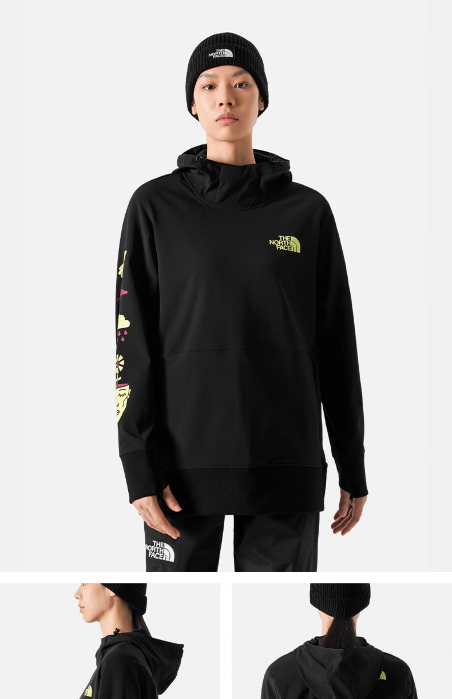 The North Face Knitted Sweatshirt for Women, Outdoor Windproof And Warm Pullover 7UUK, Black/ORN, Size S 10