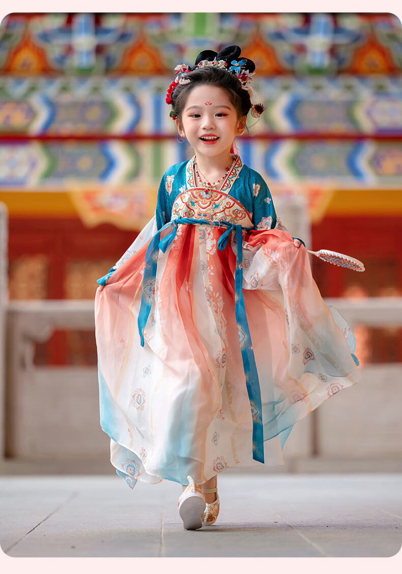 Menghu Yaoguang Hanfu Girls' Traditional Chinese Style Spring and Autumn New Children's Ruqun Dress Red 120cm 15