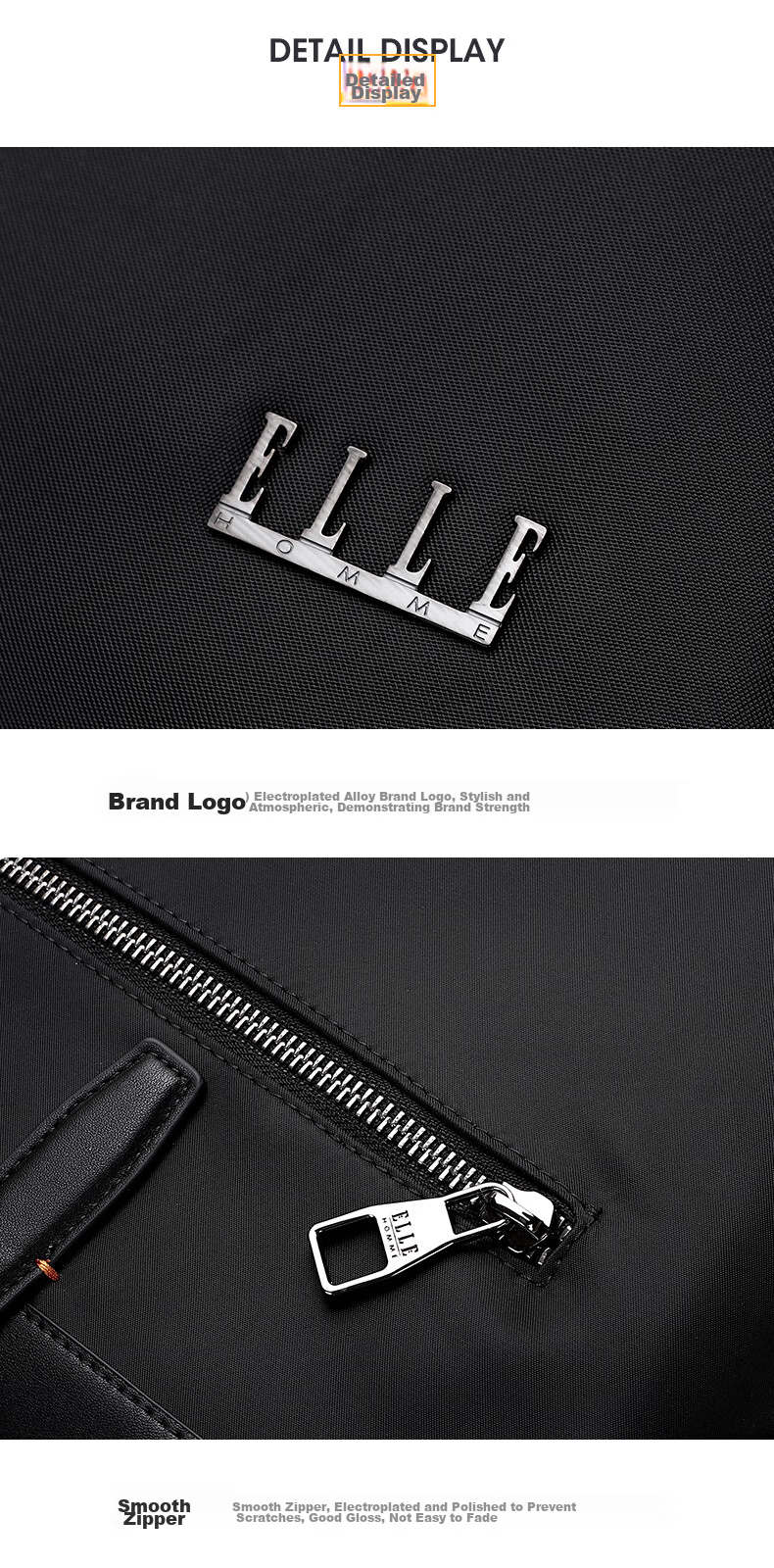 ELLE HOMME Business Men's Briefcase, Nylon Canvas Handbag, Crossbody 14-Inch Laptop Bag, 14610 Black 13