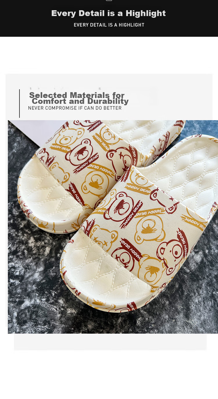 IQGD Slippers for Men And Women, Soft-Soled Floor Slippers, Non-Slip Bathroom Home Slippers for Couples, 1819 Brown Bear, Size 38-39 3