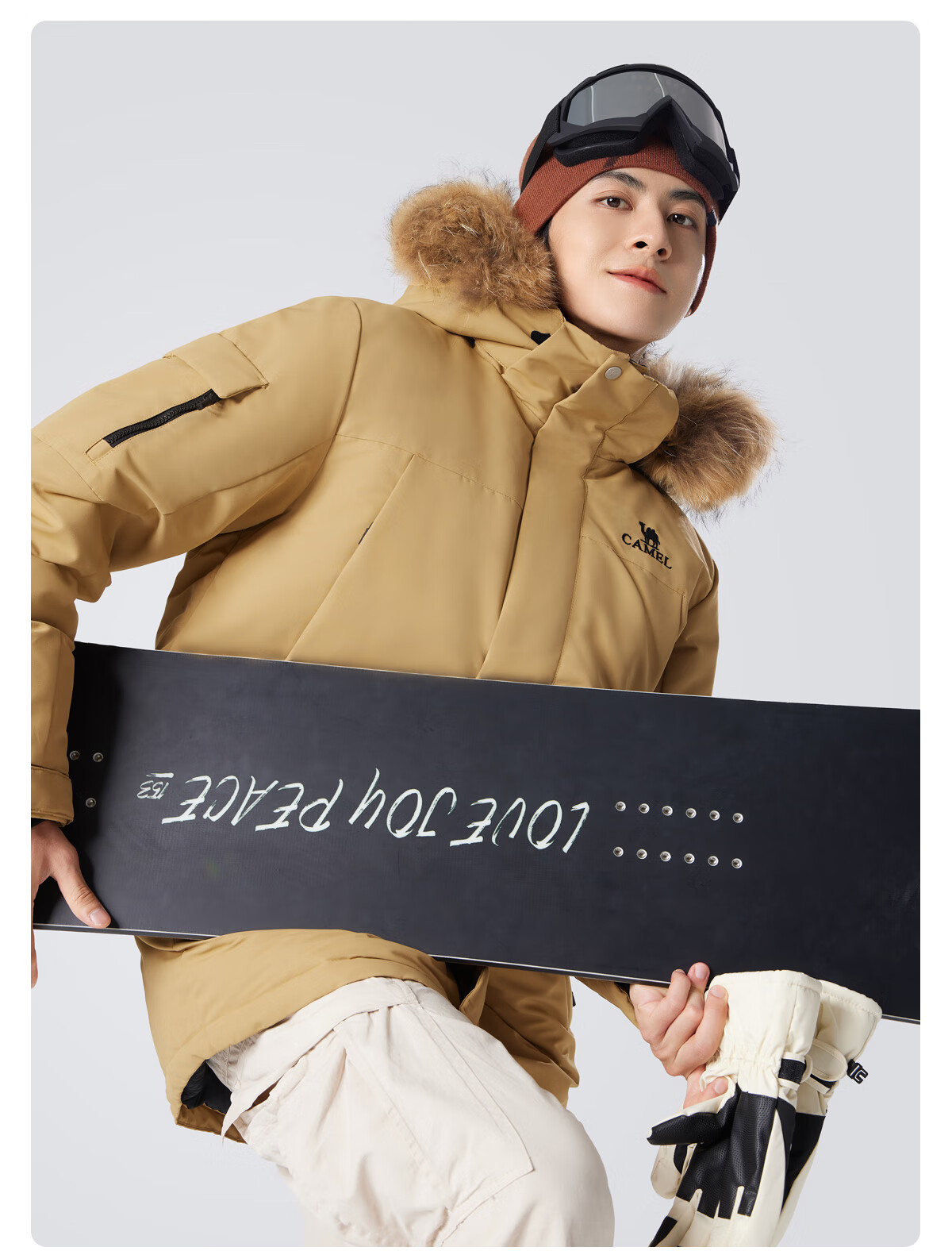 CAMEL Workwear down Jacket, Mid-Length, White Duck Down, Collar, Casual Sports Thickened Coat, Winter Season, M13CAKI038A 48