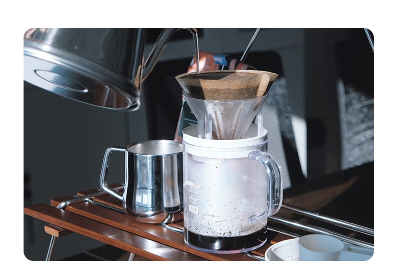 YOSHIKAWA Outdoor Japanese Imported White Pour-Over Coffee Sharing Cup Set 400ml with Lid, Exclusive Filter Cup, Spoo 10