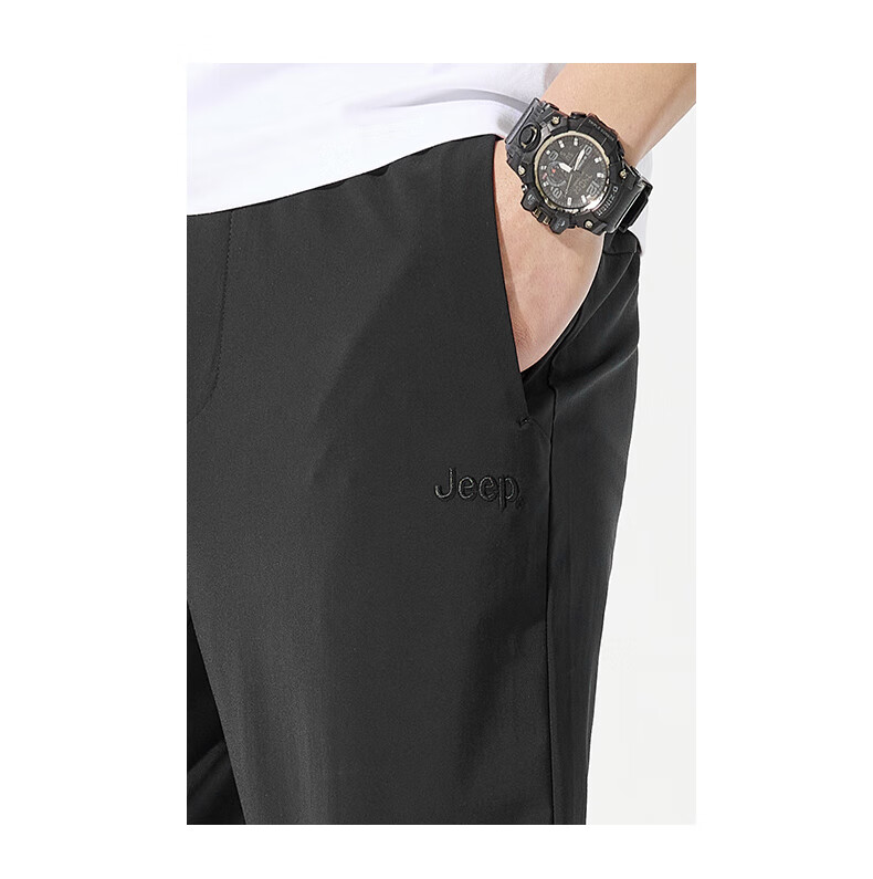 JEEP Casual Pants for Men, Business Straight-Leg Trousers, High-Elastic Breathable Ice Silk Pants, Long Pants for Men, Pure Black, M 4