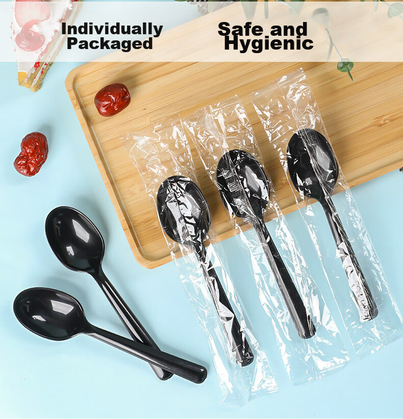 Fangcaodi Disposable Spoons, Biodegradable Long-Handled Soup Spoons, Rice Spoons, Dessert And Ice Cream Spoons, Individually Wrapped, 50 Pieces 3