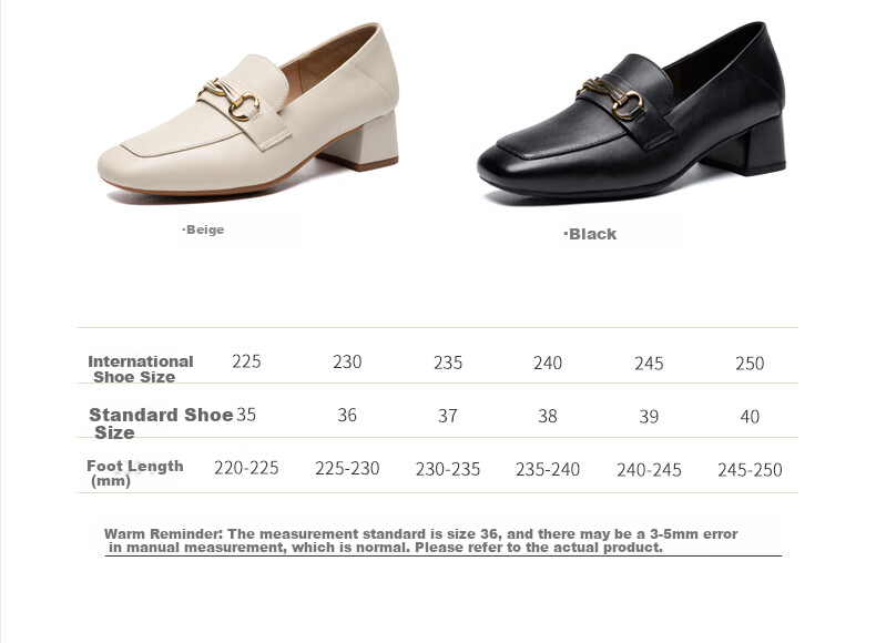 ZHR Top-Grain Leather Women's Loafers, Commuter Style with Chunky Heel, Square Toe Slip-On Shoes, Two-Way Wear Women's Shoes KM01 Black Size 36 3