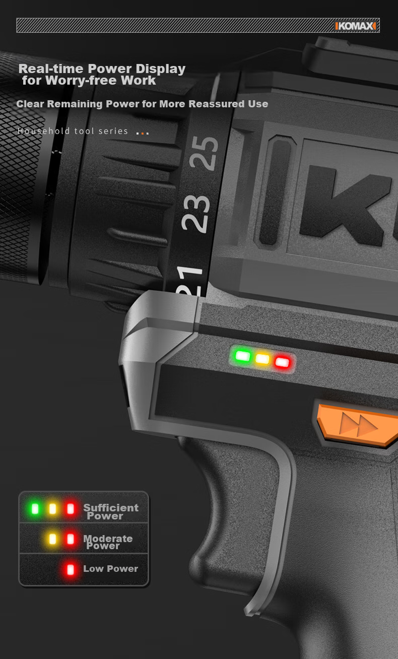 KOMAX Electric Drill, Cordless Screwdriver, Lithium Battery Drill, Household Rechargeable Screwdriver Machine, Electric Tool Box Set 10