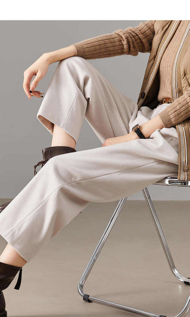 Dme Warm Brushed Harem Pants, Winter Mid-Rise Loose Trousers, Women's Plaid Casual Pants, Off-White, S 7