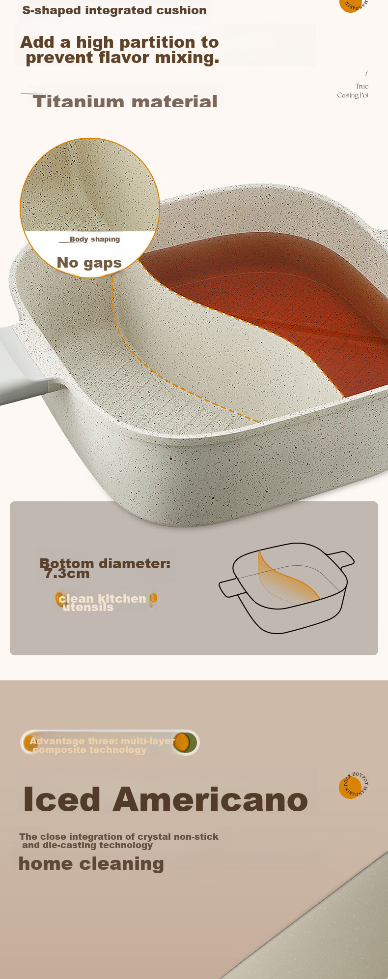 ASD Non-Stick Square Hot Pot, Thickened Hot Pot Basin, Large Capacity, for Home Use, Suitable for Gas And Induction Stoves, FL28F1WG 7