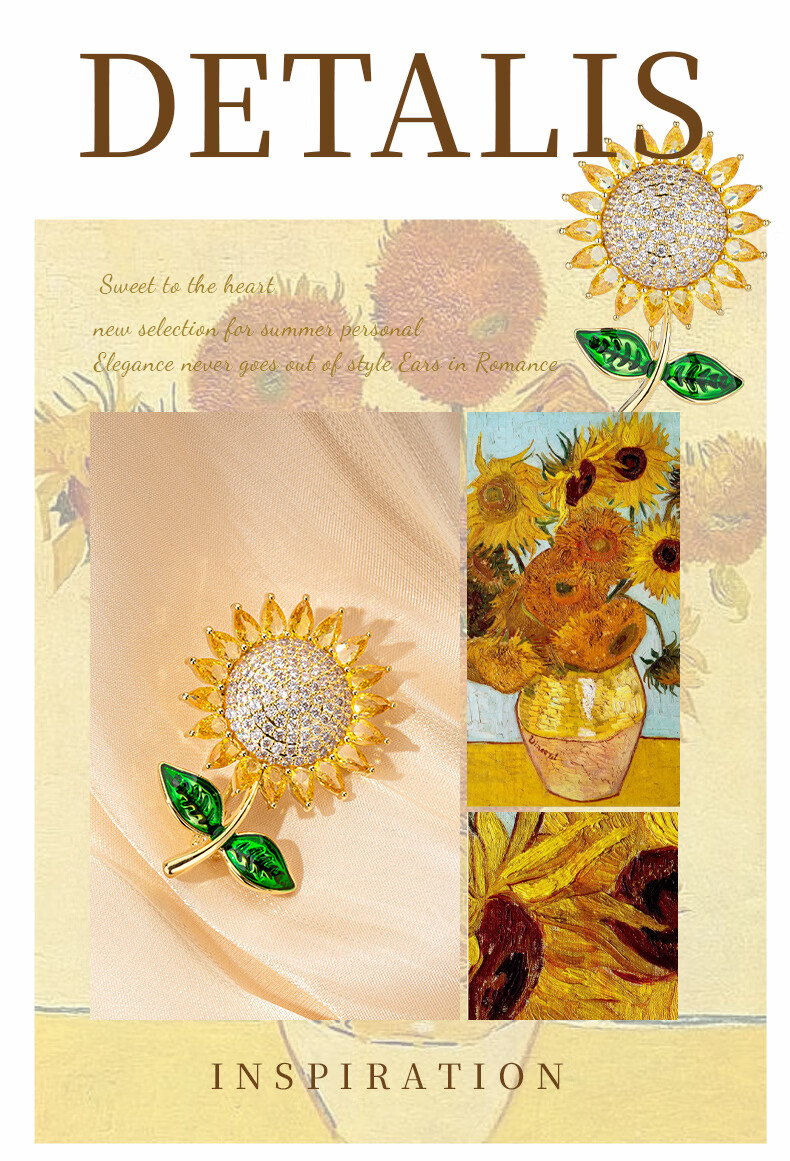 Qlady Sunflower Brooch, High-End Women's Luxury Elegant Corsage Pin, Scarf Buckle Badge, Mid-Autumn Festival Birthday Gift 1