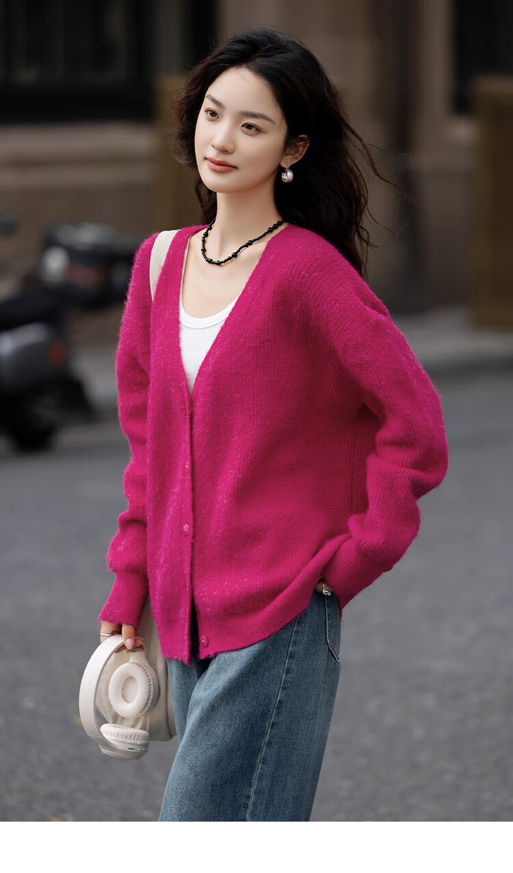 Dme [Duobangyan Rose Red] Spring And Autumn Cardigan-Style, Brightening Effect, Elegant Long-Sleeve Soft Knit Sweater for Wome 9