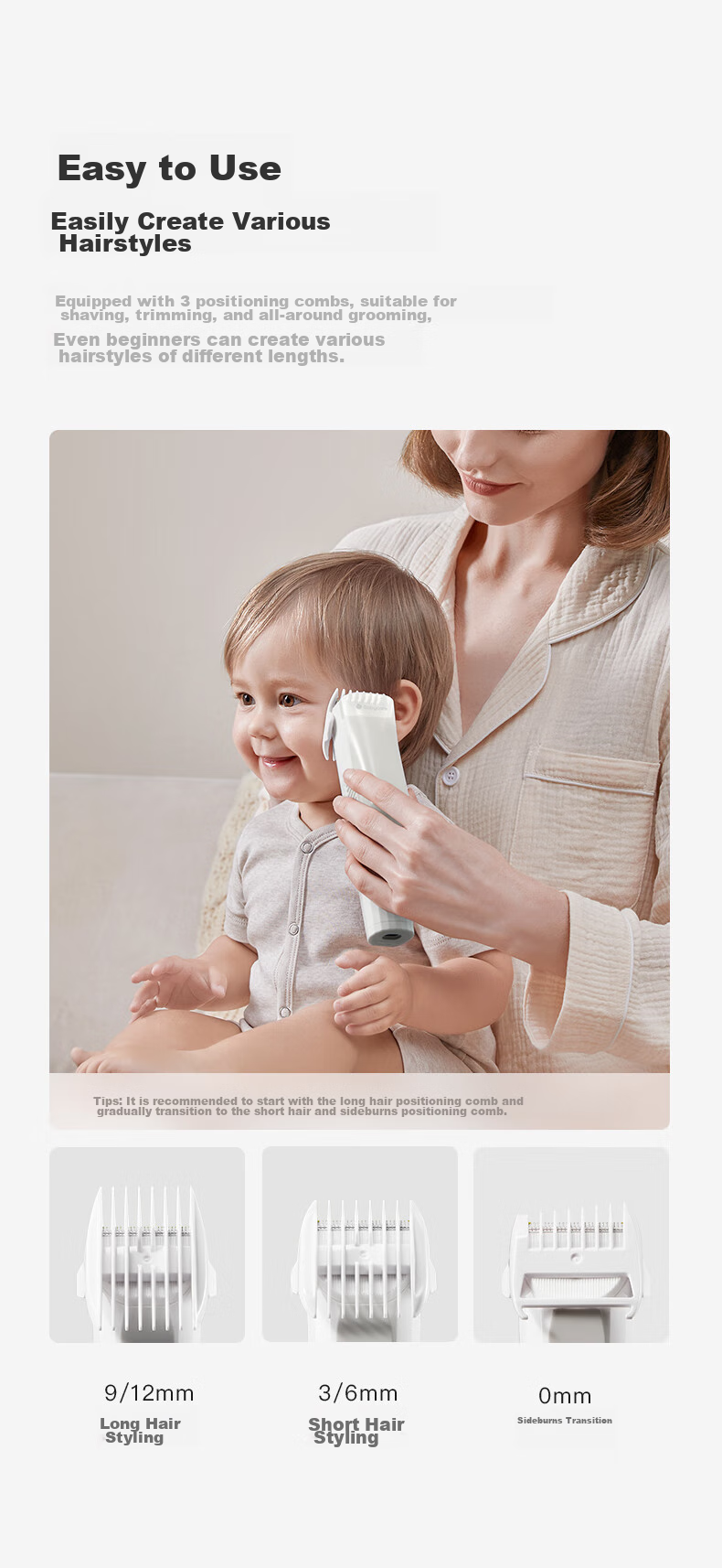 Babycare Baby Hair Clipper, Fully Waterproof, Low Noise, Upgraded Automatic Hair Suction, for Children's Use, 0-3 Years Old, Original White 8