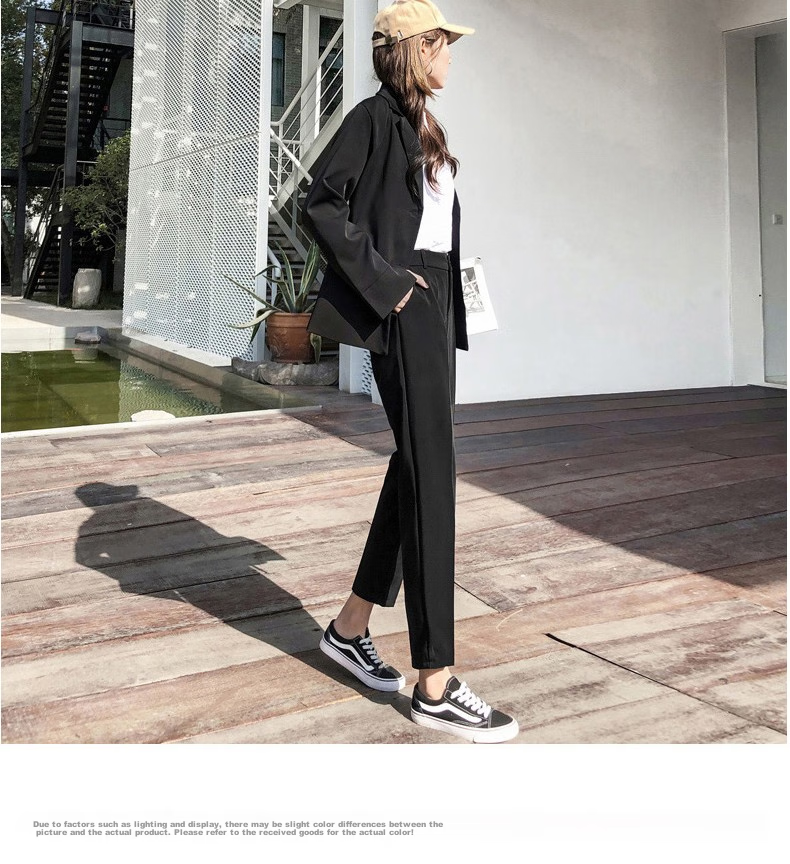 LangSha Casual Pants for Women, Spring And Summer Nine-Point Dress Pants, Black Harem Pants, Loose High-Waist Work Straight-Leg Women's Trousers 15