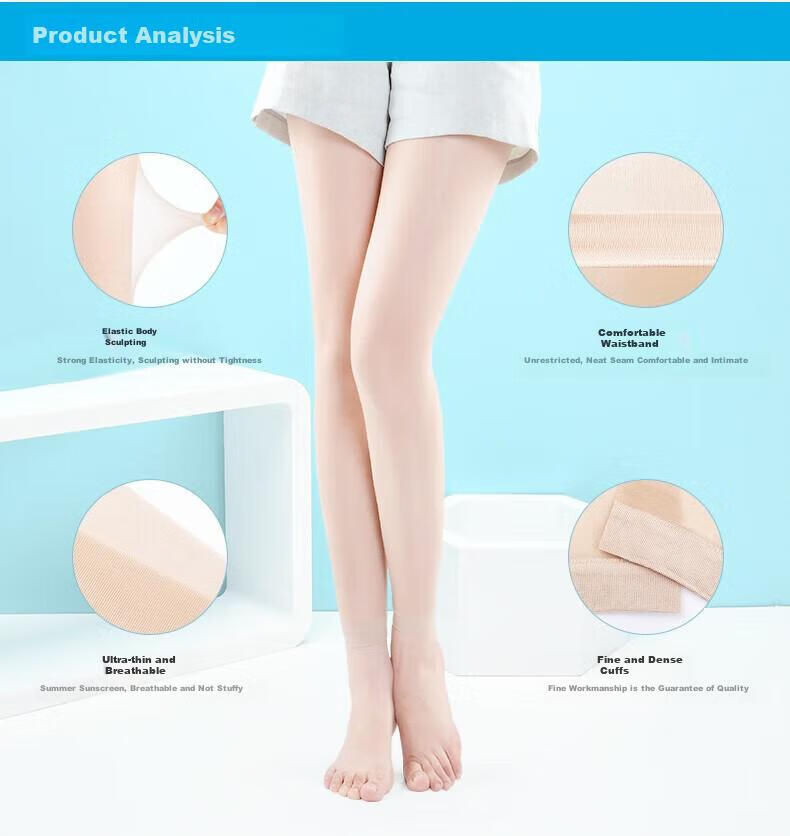 Mianshisan Women's Summer Thin Nine-Point Anti-Snag Invisible Transparent Black Nude Color Seamless Pantyhose without Foot Opening 8