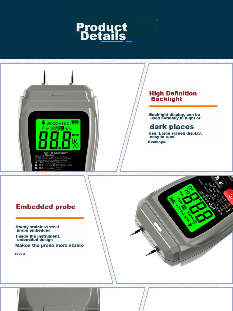 YHT Color Screen Sensor Moisture Meter MT28C for Furniture, Wood, Floor, Wall Moisture Content And Humidity Testing Instrument 20