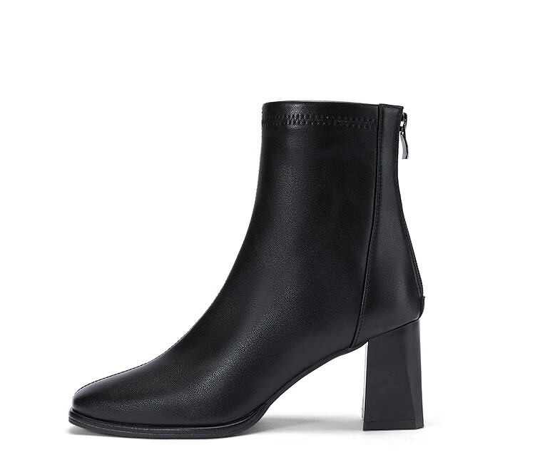 DAPHNE Women's Ankle Boots, Versatile for Spring And Autumn, French-Style High Heels, Nude Boots with Chunky Heel, Slim-Fit Women's Boots, Black, Size 35 18
