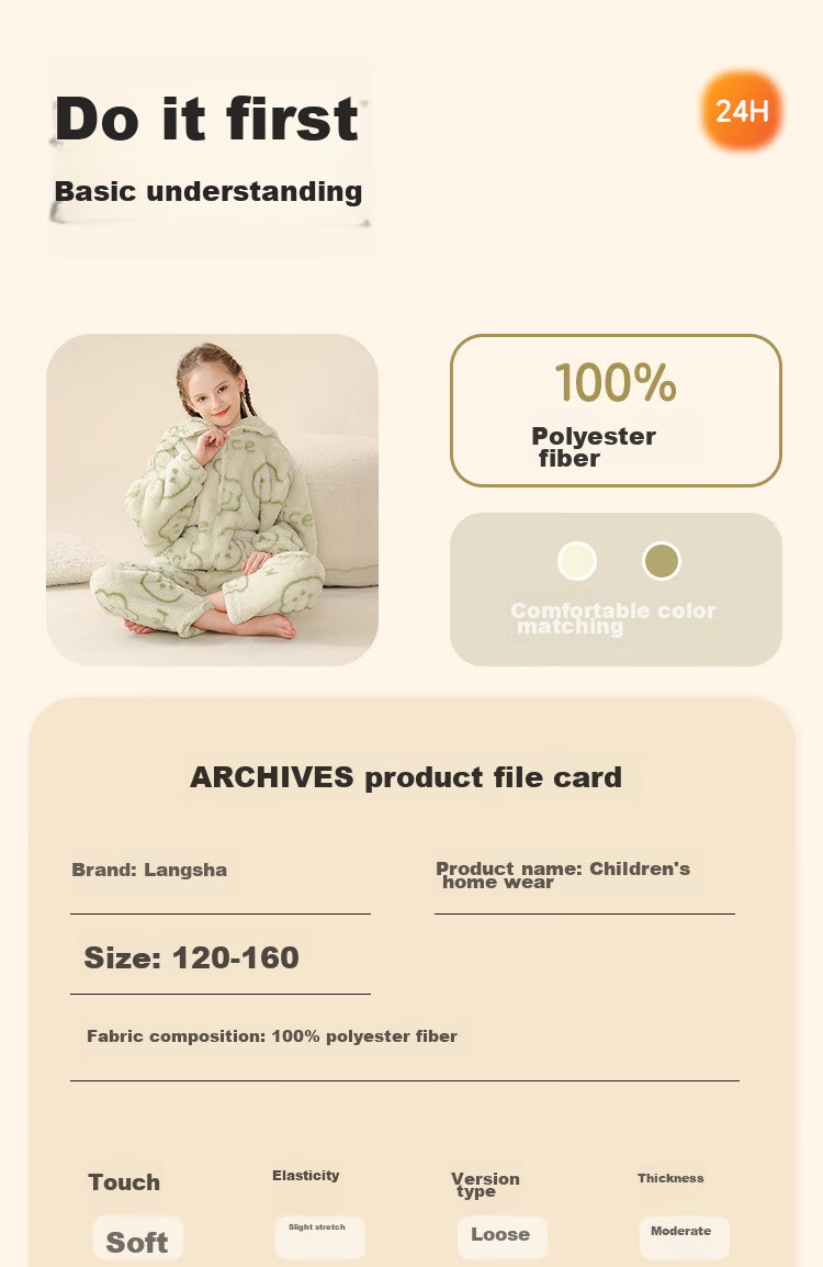 LangSha [Fleece-Lined Thick Flannel] Children's Pajamas, Girls' Sleepwear for Older Kids, Autumn And Winter, Warm Home Wear Set for Teenage Girls And Babies 9