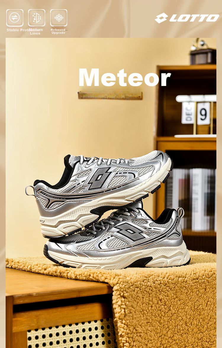 LOTTO Men's Shoes, Spring Casual Sneakers, Retro Dad Shoes, Outdoor Running Shoes, Black, Size 41 1
