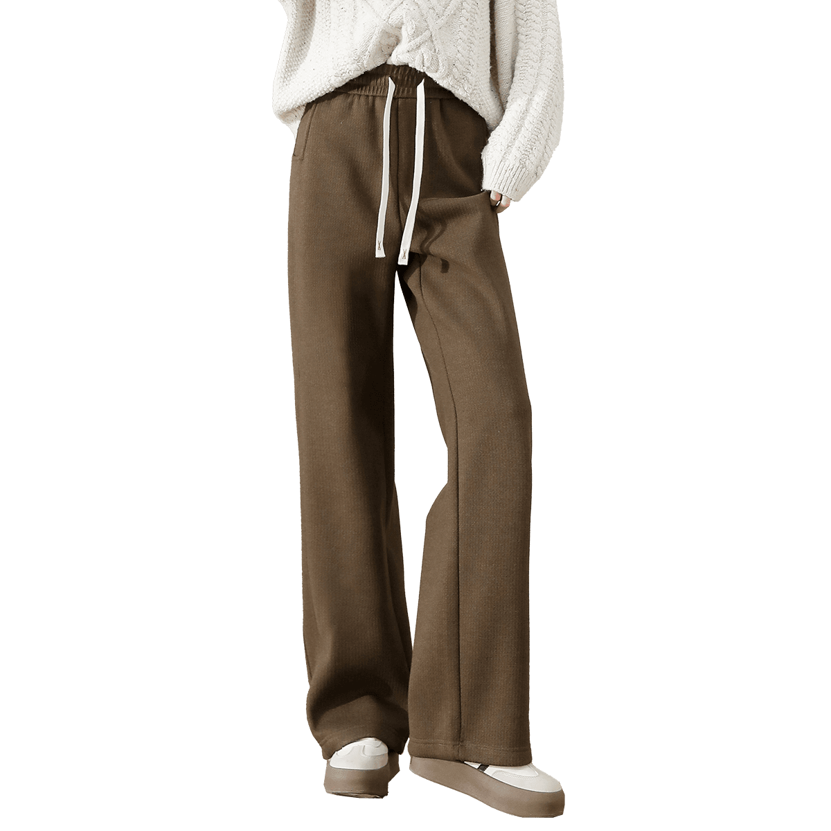 Dme Fleece-Lined Warm High-Waist Straight Lazy Soft Glutinous Rice Pants for Petite Figures, Casual Wide-Leg Pants, Olive Green, S
