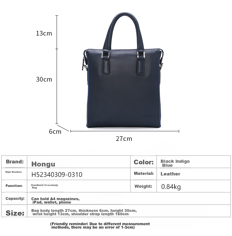 HONGU Men's Vertical Briefcase, Top-Grain Leather Bag, Shoulder Crossbody Bag, Business Bag, Birthday Gift 9