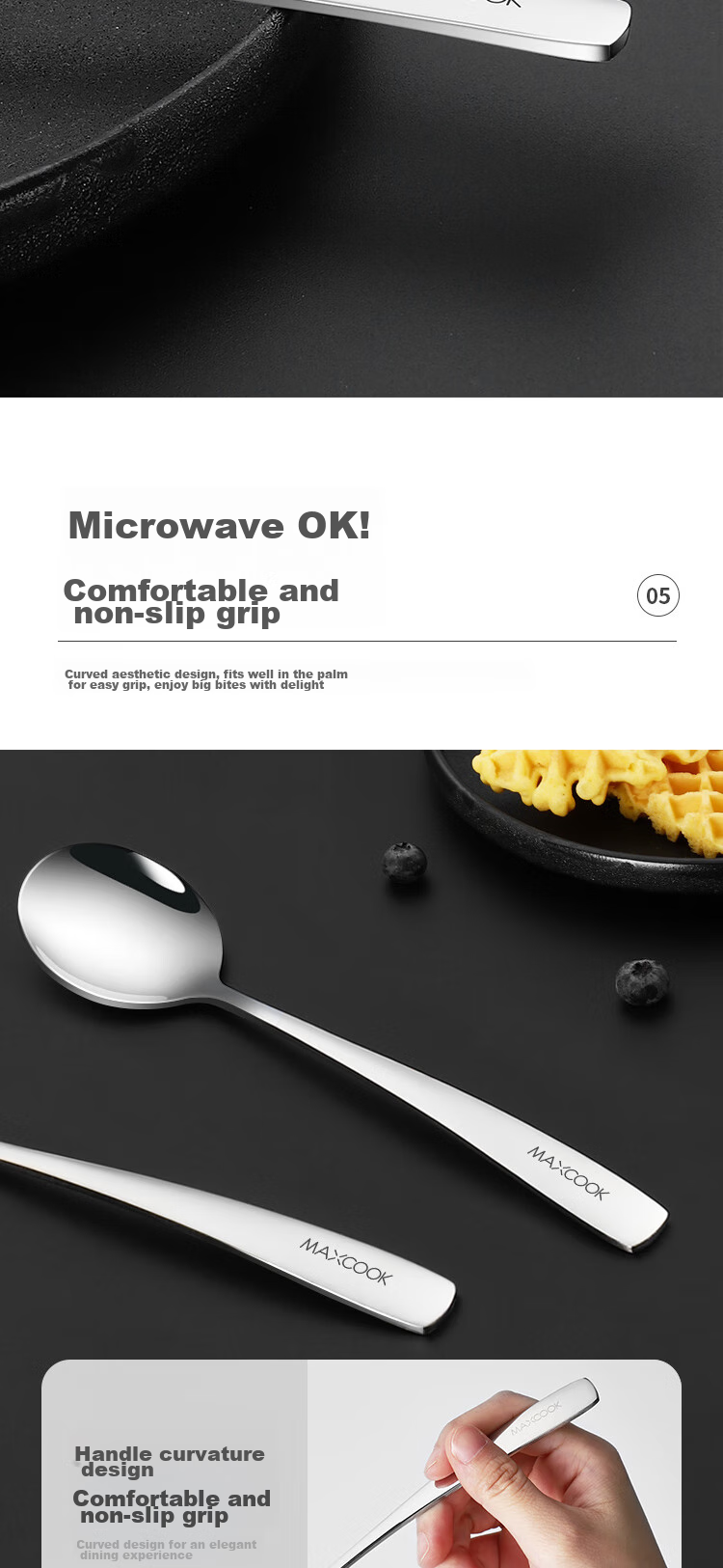MAXCOOK 304 Stainless Steel Soup Ladle And Spoon Set, Extra Large And Thick Round Bottom Serving Spoons, Rice And Soup Spoons, 4-Piece Set MCGC9533 13