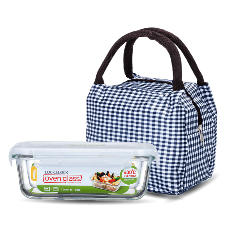 LOCK&LOCK Large Capacity Heat-Resistant Sealed Glass Food Storage Container, Lunch Box for Snacks And Fruits, with Lunch Bag, 750ml