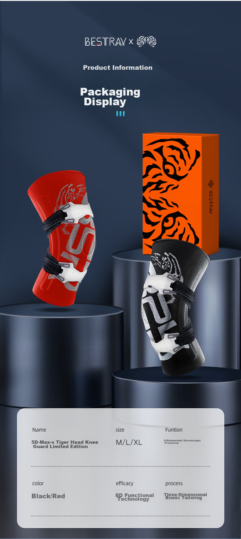 Bestray 5D Max-S Tiger Head Limited Edition Basketball Knee Pads for Men, Professional Sports Meniscus Knee Protection Gear 12