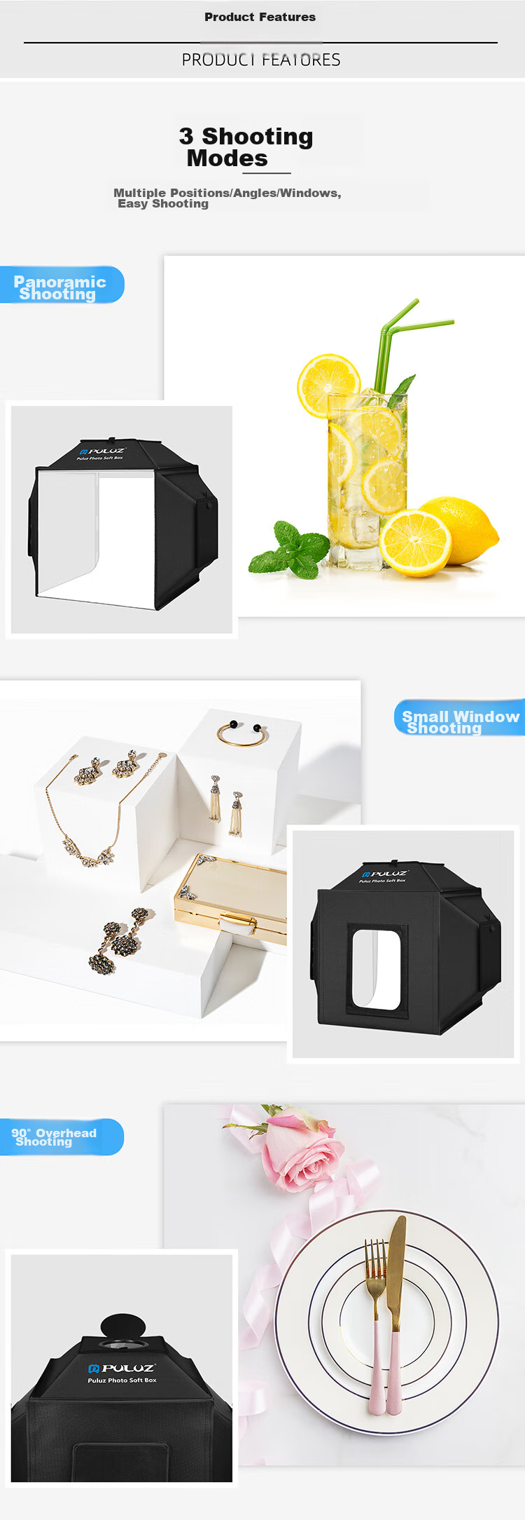 Pangniu 40cm Foldable LED Photography Studio Kit, Portable Softbox PU5042US, Professional Still Life Photography Softbox, Small Photography Studio 2
