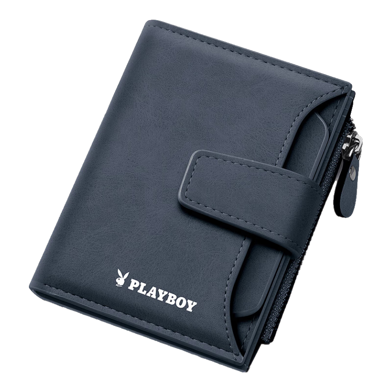 PLAYBOY Men's Vertical Short Wallet, Multifunctional Large Capacity Driving License Card Holder, Birthday Gift for Husband Or Father