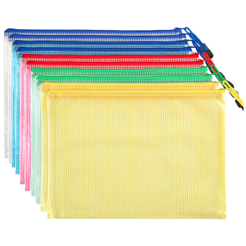 Kingdee , 10 Waterproof A4 Mesh Zipper Bags, Subject Classification Bags, Book Storage Bags, File Bags, Document Bags, Office Supplies