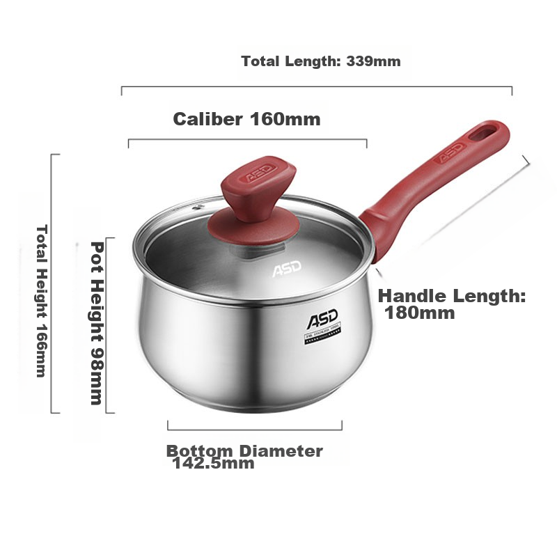 ASD Milk Pot, 316L Stainless Steel, 16CM Small Milk Pot, Compatible with Induction Cooker And Gas Stove, NS16B5WG