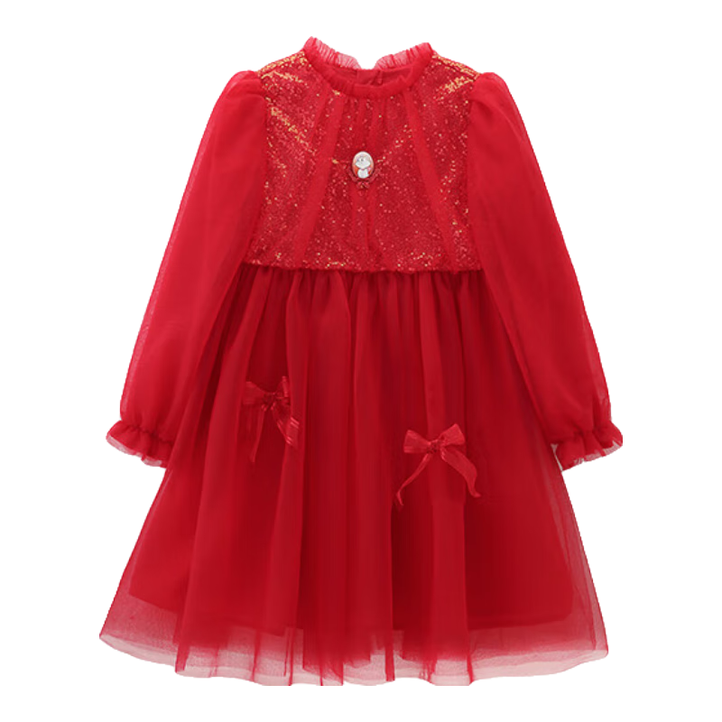DISNEY Girls' Traditional Style Long Sleeve Dress New Year Princess Dress 25 Spring Autumn DB411RE02 Red Size 110