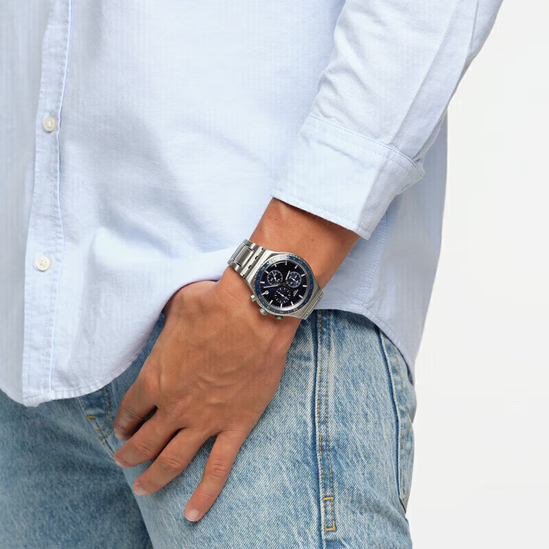Swatch Swiss Watch Metal Series Three-Eye Chronograph Men's Quartz Watch Holiday Gift Pool Cobalt Blue